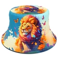 Cappello da pescatore con stampa di leone colorata e design floreale con sfumature - Taglia unica / Stampa Leone Colorata (Reversibile)