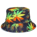 Reversible bucket hat featuring colorful maple leaf prints and sun protection design - One Size / Colorful Floral