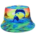 Unisex ocean dolphin print bucket hat for summer beach travel and outdoor sun protection - Sunset Seascape Print (BS402)