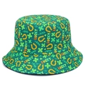 Green St. Patrick's Day bucket hat with lucky clovers and horseshoe patterns - One Size / Lucky Horseshoe Letter Print Style (Style 5)
