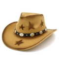 Vintage Western Cowboyhut in Kamel-Verlauf Filz mit Sternprint und Metall-Hutband - Camel