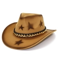 Cappello da cowboy marrone in feltro con stelle vintage e decorazione a catena d'oro - Marrone Sfumato