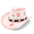 Western-Cowboyhut mit rosa Farbverlauf, Sternenmuster und verziertes Nietenhutband - Rosa Weiß Verlauf