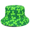 Sombrero de pescador verde de San Patricio con tréboles y detalles de puntos blancos - Talla única / Estilo Estampado Trébol Denso (款式三)