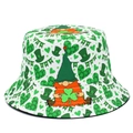 Καπέλο Αγίου Πατρικίου με στάμπα τριφύλλι και νάνο σε λευκό βαμβακερό καπέλο bucket - Ένα μέγεθος / Λευκό (Στυλ 1)