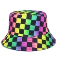 Rainbow checkerboard bucket hat with colorful gradient print for sun protection and fashion - One Size / Rainbow Checkerboard Style (BS435)