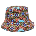 Vintage bohemian fisherman hat featuring colorful geometric mandala patterns on white background - One Size / Red Blue Mandala (BS439)