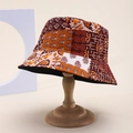 Cappello da pescatore reversibile con stampe floreali patchwork su supporto legno - Marrone Arancione Floreale Geometrico (2)