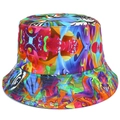 Stylish tie-dye bucket hat with colorful abstract fluid print for sun protection - One Size(56-58cm) / Tie Dye Multicolor (Reversible to Black)