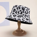 Leopard print bucket hat for outdoors with flat top and wide brim for sun protection - Gray Black White Leopard Print (36)