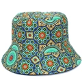 Retro ethnic bucket hat with colorful mandala pattern, reversible double-sided design - One Size / Yellow Green Mandala (BS440)
