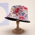 Double-sided reversible bucket hat with colorful floral print and solid black inner side - Pink-Blue-Yellow Floral (Color 3)