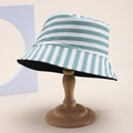 Green and white striped cotton bucket hat for men and women on wooden stand display - Green White Refreshing Stripes (45)
