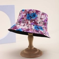 Reversible floral pattern sun hat for beach vacations featuring vintage purple and blue prints - Pink-Purple Floral (Color 2)
