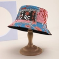 Retro patchwork floral bucket hat for women with reversible sun protection design - Red Green Pink Vintage Patchwork Floral (67)