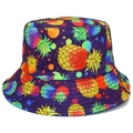 Chapeau bob violet foncé tendance avec motifs d'ananas arc-en-ciel et éclaboussures colorées - Motif Ananas (BS446)