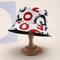 Graffiti bucket hat with red and black letter prints on white canvas fabric - One Size / White with Black and Red Letters