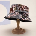 Close-up of the bucket hat featuring floral patchwork and premium canvas texture - Brown Black Pink Multicolor Floral Patchwork (71)