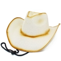 Dettaglio cappello da cowboy in paglia sfumata con trama intrecciata e laccio regolabile - Taglia unica / Bianco