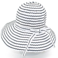 Cappello da sole a righe bianche a tesa larga con onde nere e fiocco decorativo laterale - Taglia unica / Bianco
