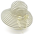 Elegante cappello da sole beige a tesa larga con strisce e fiocco su testa bianca - Taglia unica / Beige