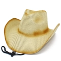Dettaglio cappello cowboy in paglia intrecciata sfumata con cordino nero regolabile e tesa - Taglia unica / Kaki