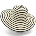 Chic beige straw sun hat with black stripes and wide brim for stylish UV protection - One Size / Black