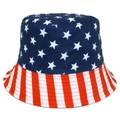 Foldable bucket hat with American flag stars and stripes print for outdoor sun protection - One Size(56-58cm) / Stars and Stripes / Black (Reversible)
