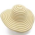Striped woven straw sun hat for women with wide brim and embroidered logo detail - One Size / Khaki