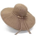 Cappello da sole a tesa larga da donna con motivo a strisce marroni e fiocco elegante - caffè