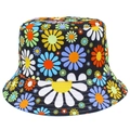 Chapeau bob en toile noire stylé avec motifs marguerites multicolores pour protection solaire - Taille unique / Noir Marguerite Multicolore