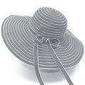 Elegante cappello da sole a righe bianche e nere con tesa larga e fiocco per l'estate - Nero