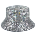 Chic silver holographic fisherman hat with faux crocodile texture and metallic shine - Iridescent Silver