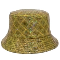 Fashionable gold holographic checkerboard bucket hat with a reflective metallic finish - One Size / Gold Checkerboard