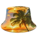 Chapeau de soleil style bob avec imprimé palmier tropical pour les vacances de plage - Taille unique / Style Coucher de Soleil Tropique Cocotier