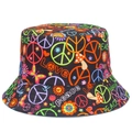 Bob réversible avec motifs graffiti colorés, signes de paix et fleurs sur toile noire - Imprimé Graffiti Multicolore (Réversible)