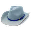 Chapeau de cowboy western en denim bleu clair avec ceinture bleu roi et boucle dorée - Style Ceinture Bleu Roi (2#)