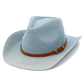 Détail d'un chapeau de cow-boy en denim bleu clair avec bande en cuir brun et boucle dorée - Style Ceinture Marron (1#)