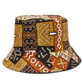 Bob vintage avec motifs géométriques ethniques aux tons terreux pour voyage et protection solaire - Taille unique / Imprimé Tribal Jaune