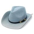 Light blue denim western cowboy hat with black leather band and gold buckle detail - One Size / Sky Blue Denim