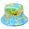 Chapeau bob bleu ciel avec imprimé carte du monde pour protection solaire d'été - Taille Unique(56-58cm) / Style avec Imprimé Carte du Monde