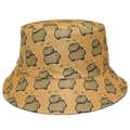 Χαριτωμένο καπέλο bucket με σχέδιο Capybara από κίτρινο ύφασμα twill και μοντέρνο μοτίβο - Καφέ