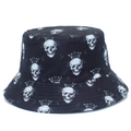 Cappello da pescatore nero con teschi e corone per festa di Halloween e protezione solare - Taglia unica / Stampa Teschio Nero