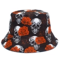 Double-sided bucket hat with skull and rose print pattern in a streetwear style - One Size / Skull Rose Print (Black)