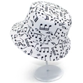 Dettaglio del cappello a secchiello bianco con stampa di note musicali nere e cuciture fini - Taglia unica / Bianco