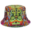 Short-brim bucket hat with psychedelic animal print and surreal green eyes pattern - One Size / Psychedelic Multicolor (BS525)