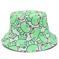 Cute mint green frog pattern bucket hat with sun protection for women and students - One Size / Off White