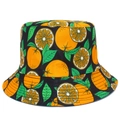 Chapeau bob noir unisexe avec motifs d'oranges et feuilles pour protection solaire été - Motif Orange (BS518)