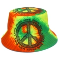 Πολύχρωμο tie-dye καπέλο bucket με στάμπα Peace and Love και σύμβολο για άνδρες και γυναίκες - Πολύχρωμο Στυλ Tie-Dye (BS520)