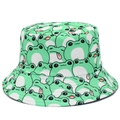 Cute green frog pattern fisherman hat for women with all-over cartoon print sun protection - One Size / Green
